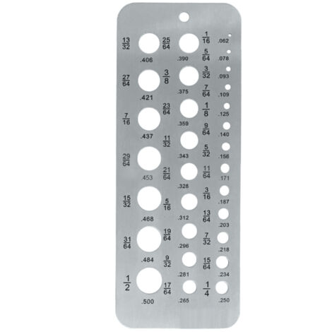 Jauges de perçage acier inoxydable, index diamètre boulon/fil 0,062-0,250, 29 trous, mesure précise, forets 17/64-1/2 pouce