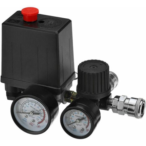 KCVV Jauges de régulateur de soupape de commande de pressostat de compresseur d'air 220 V 0-180 psi avec connecteur rapide (220 V)