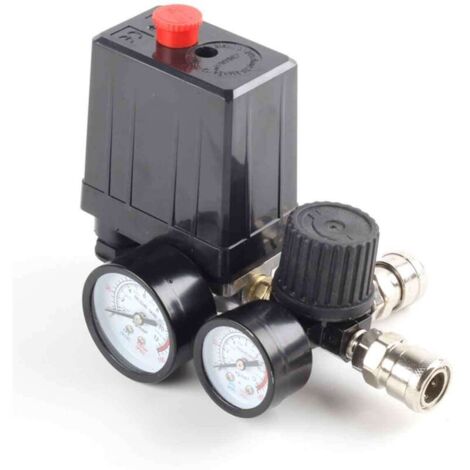 Jauges de régulateur de soupape de commande de pressostat de compresseur d'air 220 V 0-180 psi avec connecteur rapide (220 V)