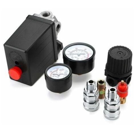 Jauges de régulateur de soupape de commande de pressostat de compresseur d'air 220 V 0-180 psi avec connecteur rapide (220 V)--