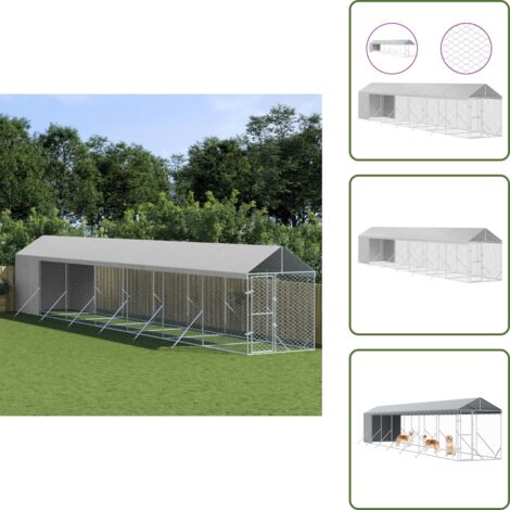 Jaula con techo - vidaXL Perrera de exterior con toldo acero galvanizado plata 2x14x2,5m - Jaula para animales