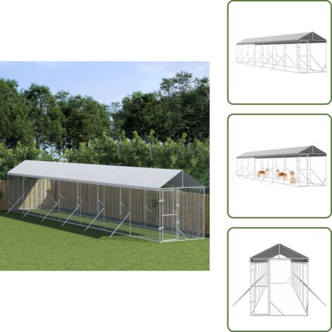 Jaula con techo - vidaXL Perrera de exterior con toldo acero galvanizado plata 2x14x2,5m - Perrera con toldo