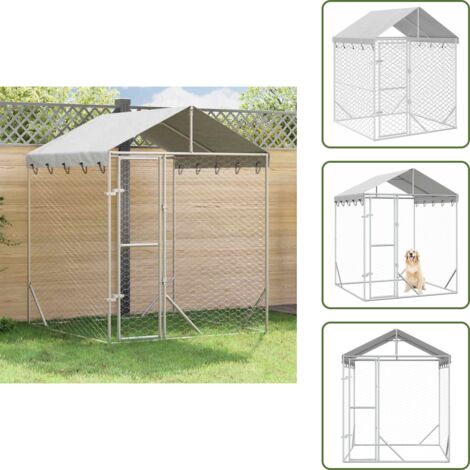 Jaula con techo - vidaXL Perrera de exterior con toldo acero galvanizado plata 2x2x2,5 m - Perrera con cerradura