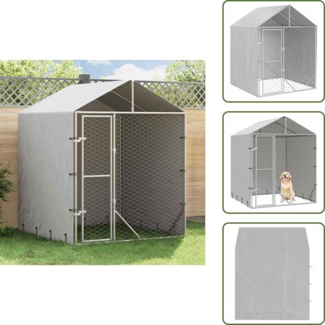 Jaula con toldo - vidaXL Perrera de exterior con toldo acero galvanizado plata 2x2x2,5 m - Perrera con cerradura