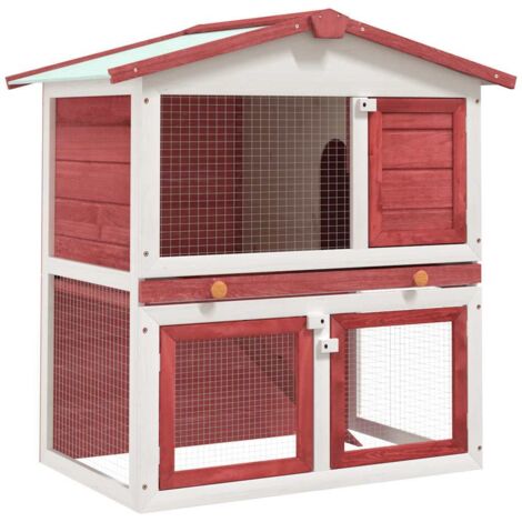 Jaula conejera con 3 puertas madera rojo vidaXL