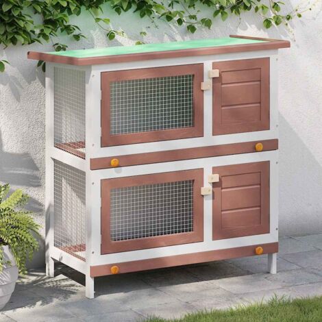 Jaula conejera con 4 puertas madera rojo