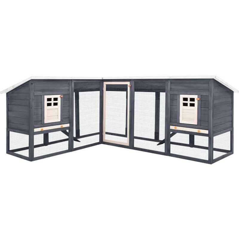 

vidaXL Jaula conejera de exterior con corral madera abeto gris blanco - Gris
