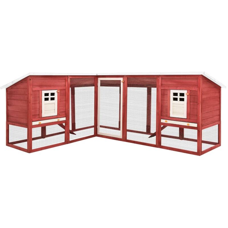 

vidaXL Jaula conejera de exterior con corral madera abeto rojo blanco - Rojo