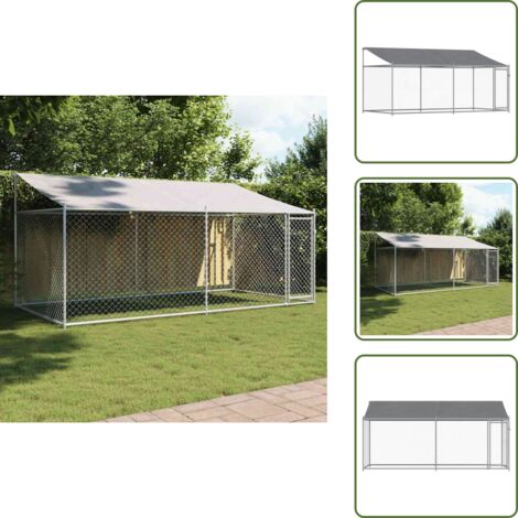 Jaula de acero galvanizado - vidaXL Jaula de perros techo y puerta acero galvanizado gris 4x2x2 m - Jaula para perros con techo