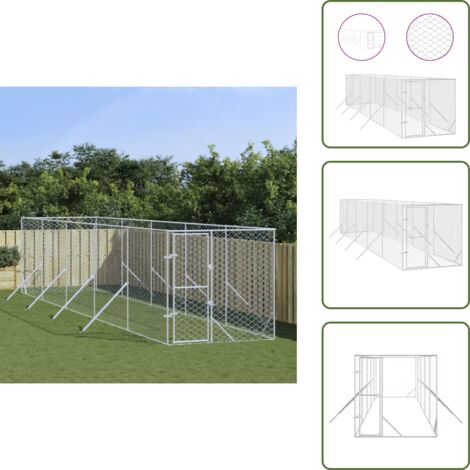 Jaula de acero galvanizado - vidaXL Perrera de exterior acero galvanizado plateado 2x10x2 m - Perrera plateada