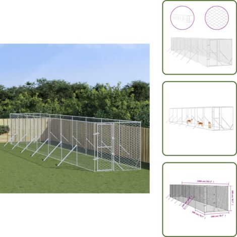 Jaula de acero galvanizado - vidaXL Perrera de exterior acero galvanizado plateado 2x14x2 m - Perrera plateada