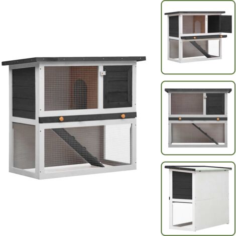 Jaula de alambre - vidaXL Jaula conejera con 1 puerta madera gris - Jaula para conejos con techo