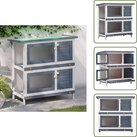 Jaula de alambre - vidaXL Jaula conejera con 4 puertas madera gris - Jaula para conejos con 4 puertas