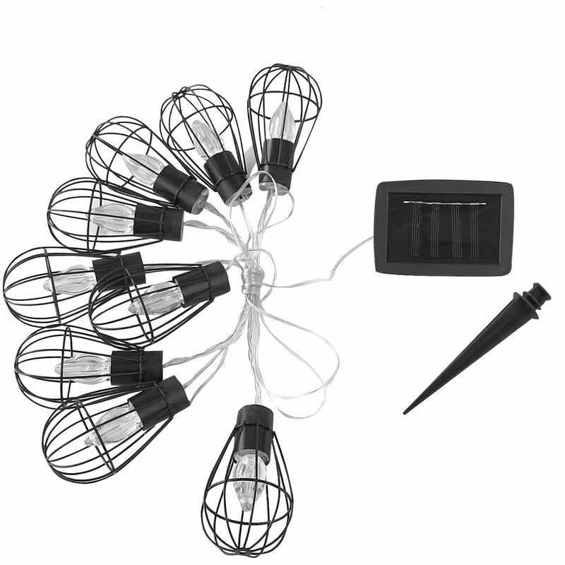

Jaula de luz de cuerda solar de acero 10 bombillas LED blancas cálidas KENY 3.80m