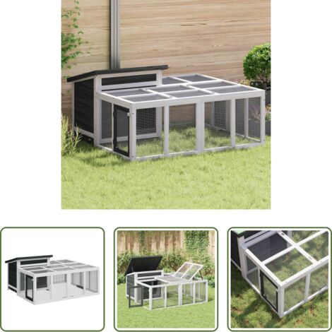 Jaula de madera -  Conejera de madera maciza de pino gris 144x123x67,5 cm