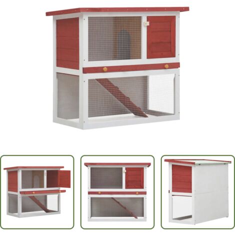 Jaula de madera -  Jaula conejera con 1 puerta madera rojo