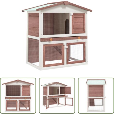 Jaula de madera -  Jaula conejera con 3 puertas madera marrón