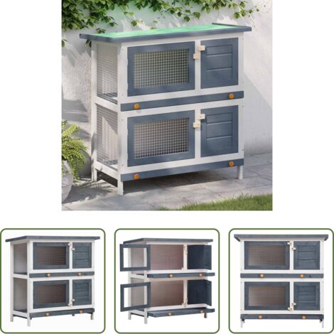 Jaula de madera -  Jaula conejera con 4 puertas madera gris