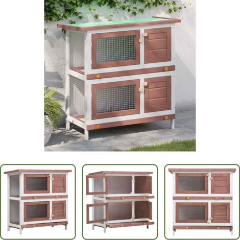 Jaula de madera -  Jaula conejera con 4 puertas madera marrón
