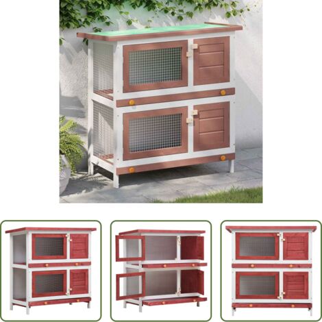Jaula de madera -  Jaula conejera con 4 puertas madera rojo