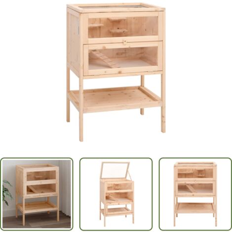 Jaula de madera -  Jaula para hámster 55x40x80 cm de madera maciza de abeto