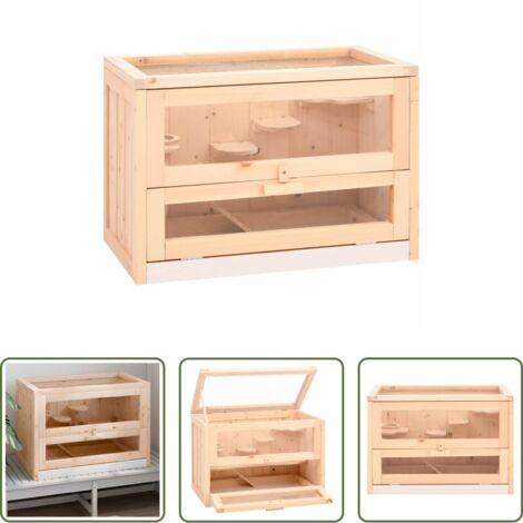 Jaula de madera -  Jaula para hámster madera maciza abeto 60x35,5x42 cm
