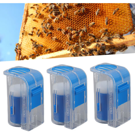 [Jaula de marcaje de abejas] Jaula de marcaje de reinas de plástico, jaula de marcaje de una sola mano con botón pulsador, juego de 3 jaulas con marcaje para apicultores, azul