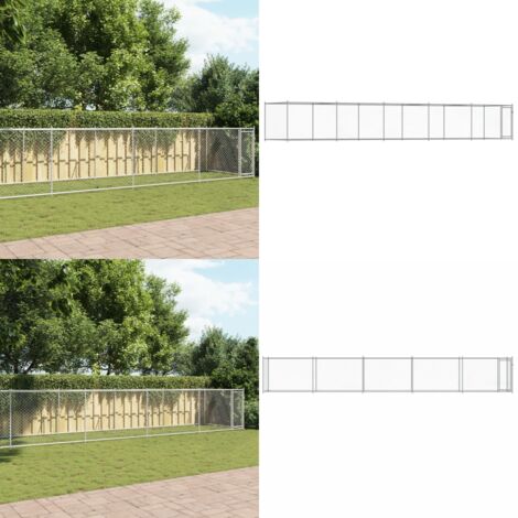 Jaula de perros con puerta acero galvanizado gris 10x2x1,5 m - Corral para perros - Jaula exterior para perros