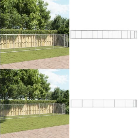 Jaula de perros con puerta acero galvanizado gris 12x2x1,5 m - Corral para perros - Jaula exterior para perros