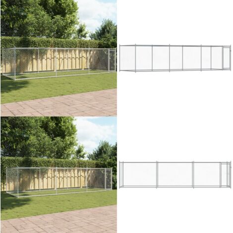 Jaula de perros con puerta acero galvanizado gris 6x2x1,5 m - Corral para perros - Jaula exterior para perros
