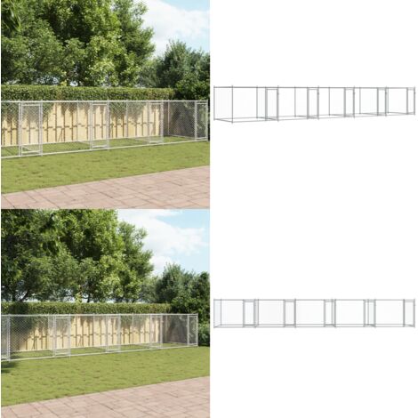 Jaula de perros con puertas acero galvanizado gris 10x2x1,5 m - Corral para perros - Jaula exterior para perros