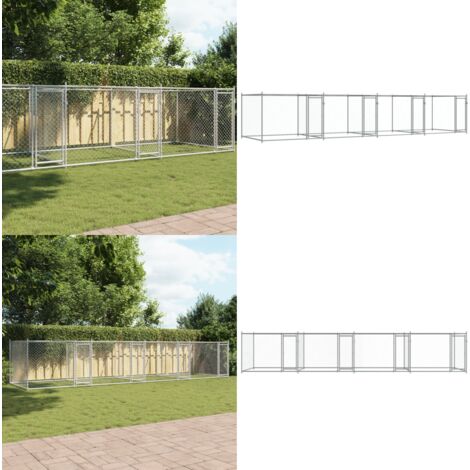 Jaula de perros con puertas acero galvanizado gris 8x2x1,5 m - Corral para perros - Jaula exterior para perros