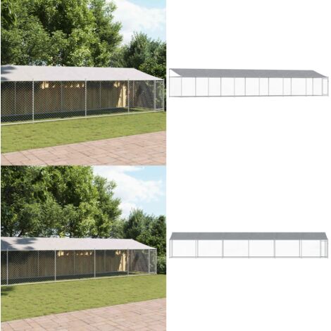 Jaula de perros techo y puerta acero galvanizado gris 12x2x2 m - Jaula exterior para perros - Jaula de acero galvanizado