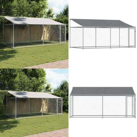 Jaula de perros techo y puerta acero galvanizado gris 4x2x2 m - Perrera exterior - Jaula metálica