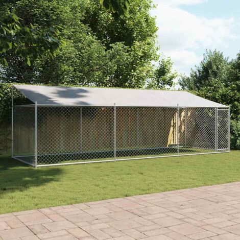 Jaula de perros techo y puerta acero galvanizado gris 6x2x2 m