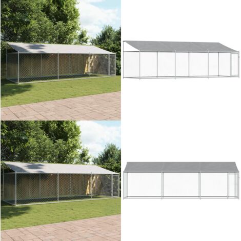 Jaula de perros techo y puerta acero galvanizado gris 6x2x2 m - Jaula exterior para perros - Perrera metálica