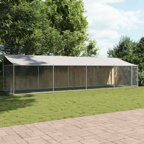 Jaula de perros techo y puerta acero galvanizado gris 8x2x2 m
