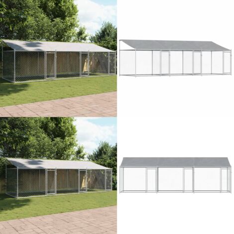 Jaula de perros techo y puertas acero galvanizado gris 6x2x2 m - Jaula exterior para perros - Jaula de acero galvanizado