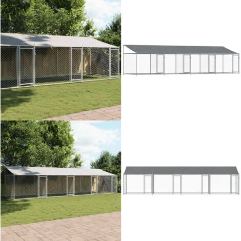 Jaula de perros techo y puertas acero galvanizado gris 8x2x2 m - Jaula exterior para perros - Jaula de acero galvanizado