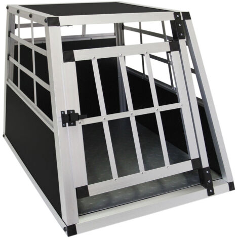 Jaula de Transporte para Coche Mascotas Caja de Viaje de Aluminio Trapezoidal Transportador de Perros Gatos Cachorros 1 Puerta 50 x 54 x 69cm GRATIS Alfombra de Plástico Lavable