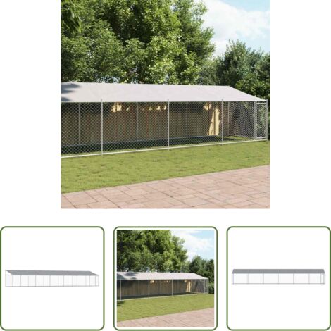 Jaula exterior para perros -  Jaula de perros techo y puerta acero galvanizado gris 12x2x2 m