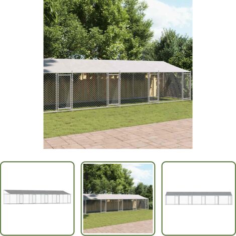 Jaula exterior para perros -  Jaula de perros techo y puertas acero galvanizado gris 10x2x2 m
