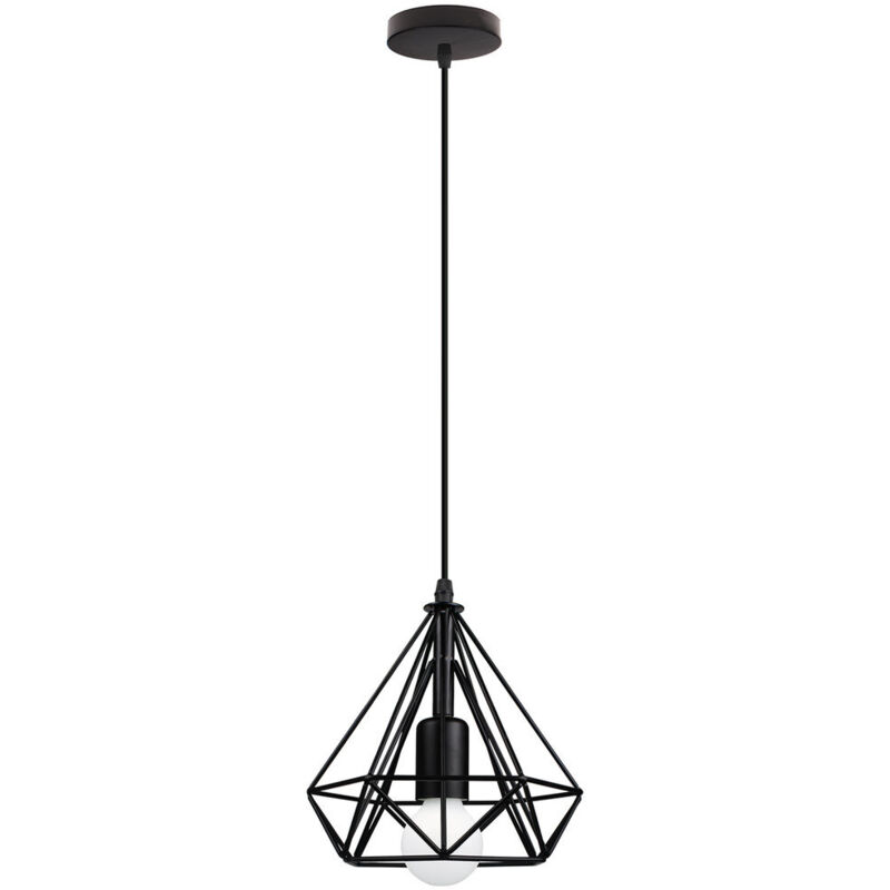 Metal Vintage Lámpara de Suspensión E27 Hierro Lámpara Colgante Jaula Diamantes, Negro