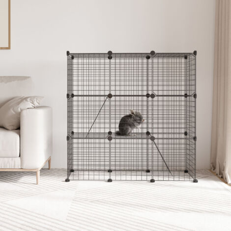 Jaula para Animales Pequeños de 31 Paneles Parque para Mascotas para Gatitos Conejos Chinchillas 105x45x105 cm Negro