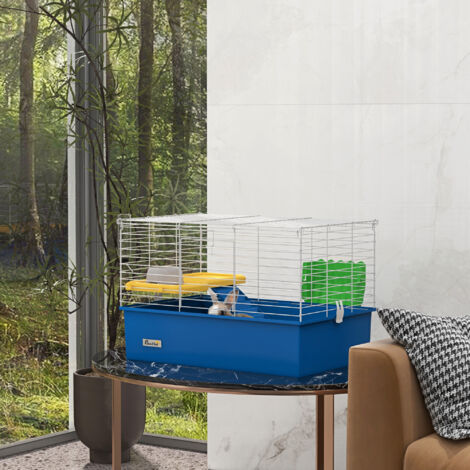 Jaula para Animales Pequeños Recinto para Conejos Pequeños Chinchillas Cobayas con Bandeja Rampa 71x46x47 cm Azul