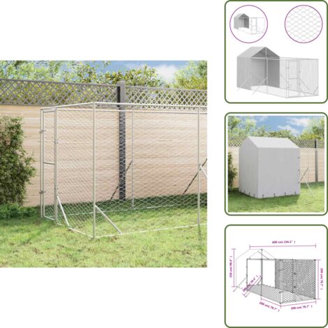 Jaula para animales - vidaXL Perrera de exterior con toldo acero galvanizado plata 2x6x2,5 m - Perrera con techo