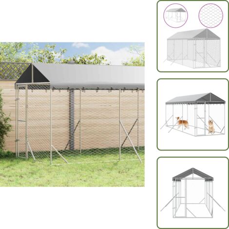Jaula para animales - vidaXL Perrera de exterior con toldo acero galvanizado plata 2x6x2,5 m - Perrera con toldo