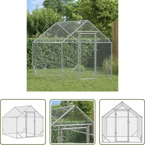 Jaula para aves -  Jaula para pollos Plateado 200x170x177cm Acero Galvanizado