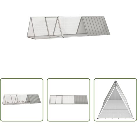 Jaula para conejos exterior -  Jaula para conejos de acero galvanizado, gris, 302,5 x 80,5 x 71 cm