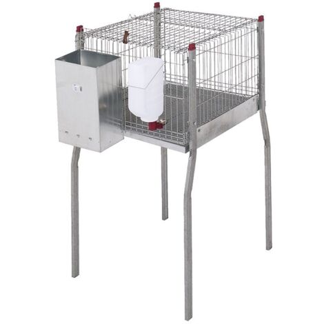 Jaula para Conejos Fabricada en Alambre Galvanizado Reforzado con Tolva de Tres Huecos con Patas, 55x108x101 cm